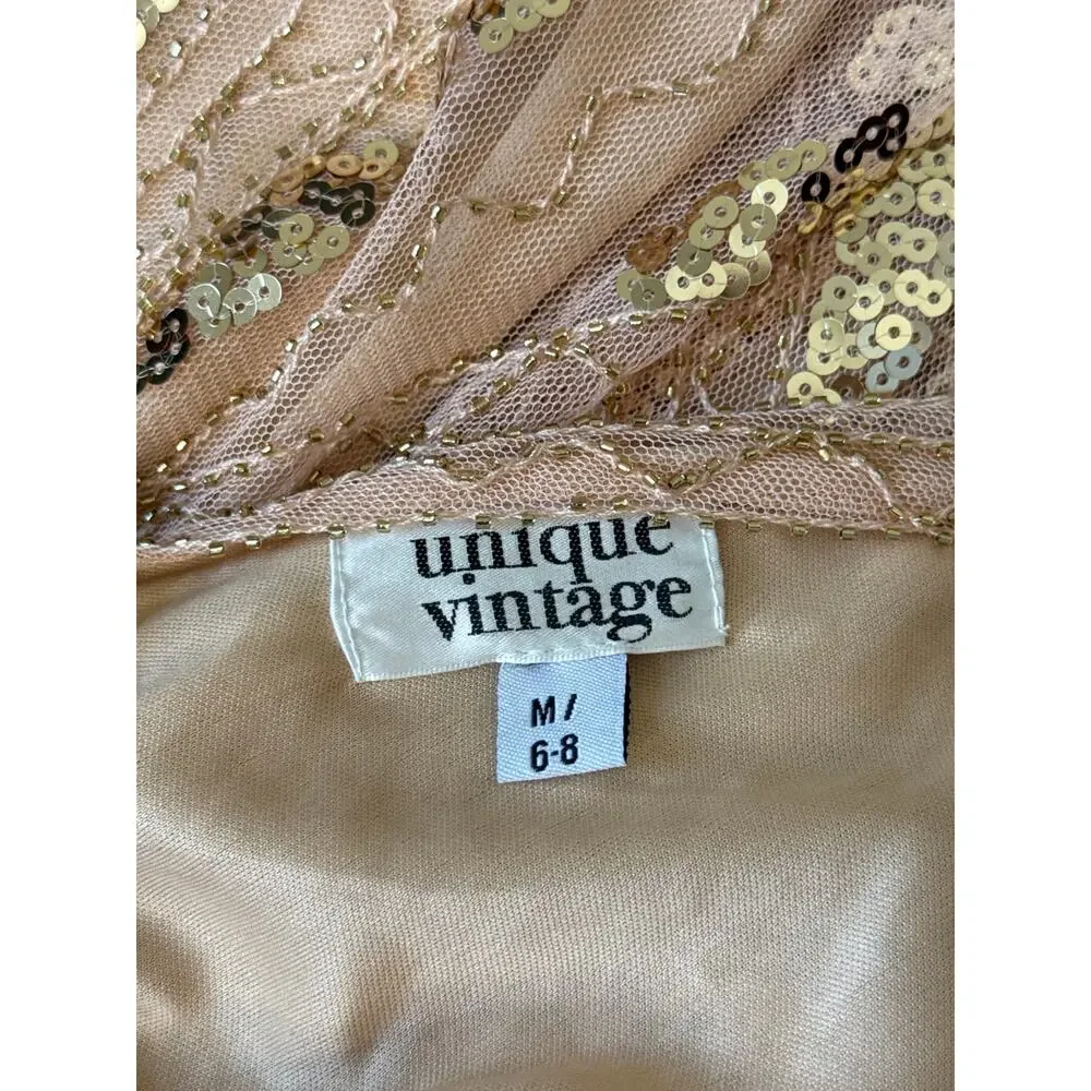 Unique Vintage Blush Pink Sequin Fringe V Neck Flapper Dress M NWOT - Picture 8 of 8